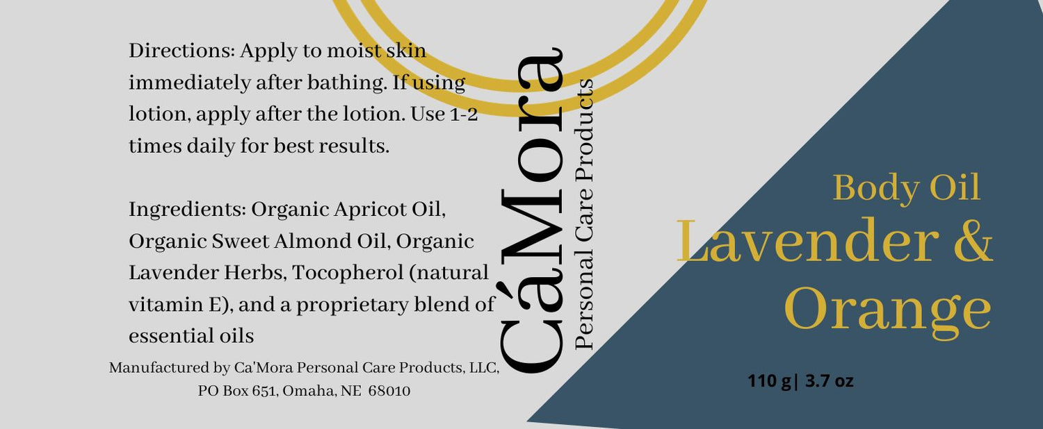 Lavender orange body oil product label