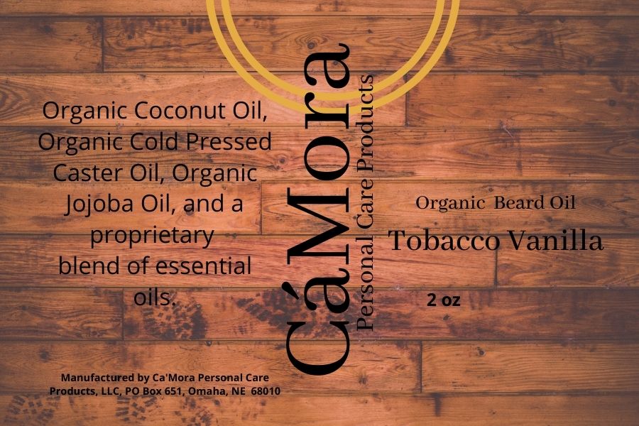 Tobacco Vanilla beard oil product label and ingredients list
