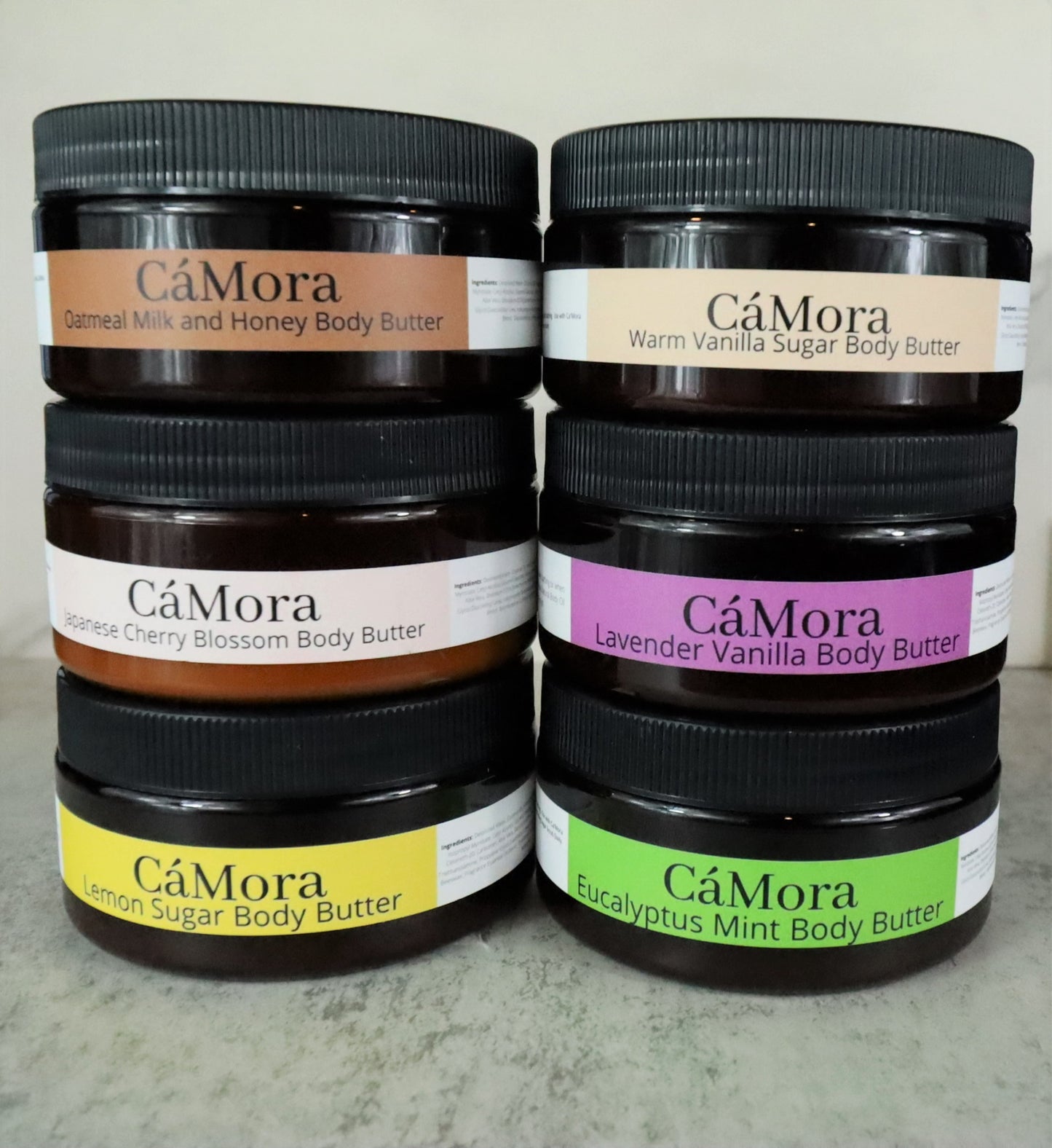 Eucalyptus Mint, Lavender Vanilla, Lemon Sugar body butters for moisturized skin.