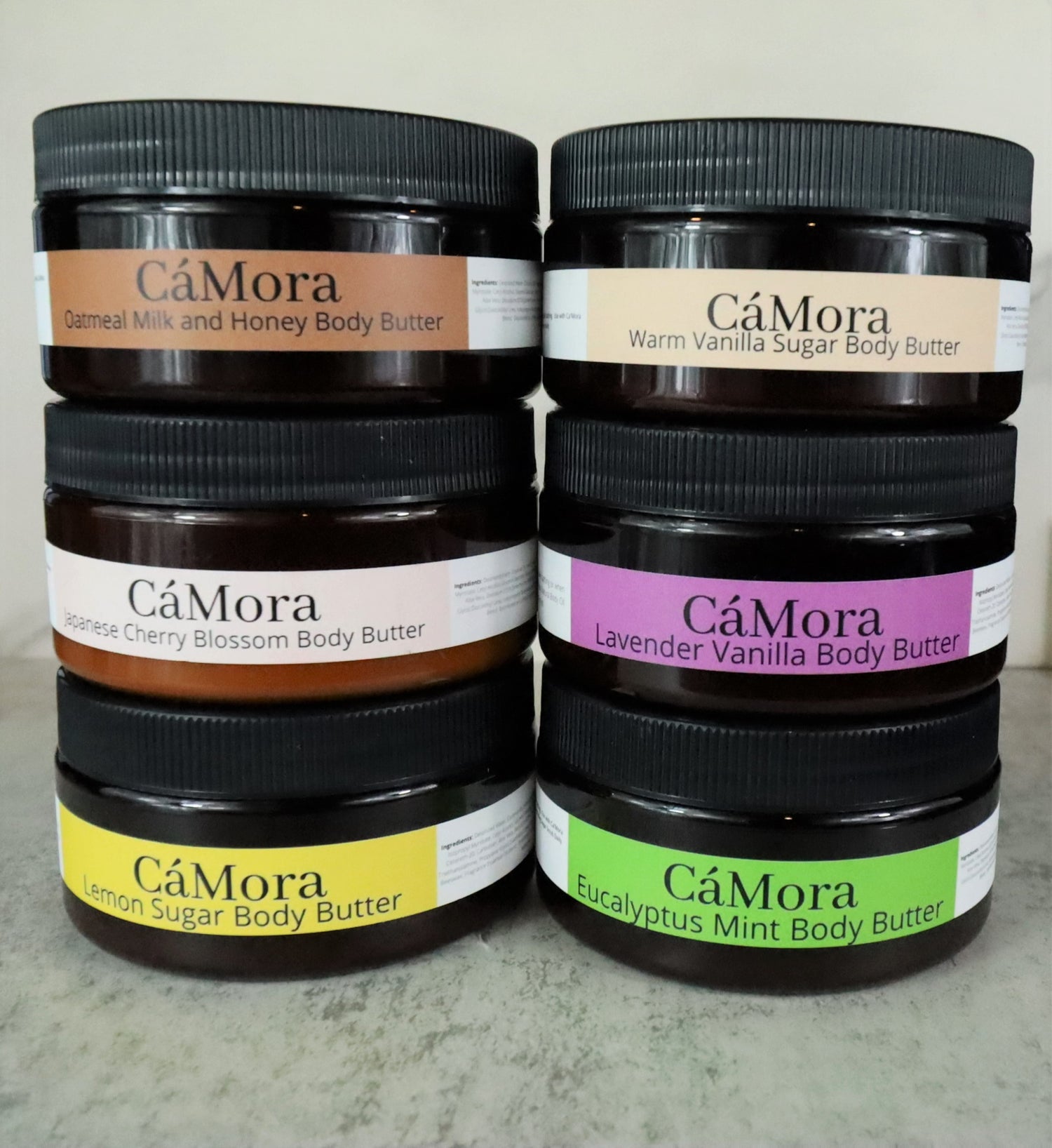 Eucalyptus Mint, Lavender Vanilla, Lemon Sugar body butters for moisturized skin.