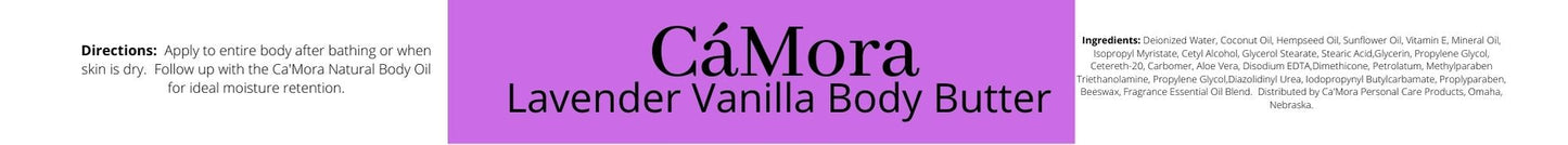 Lavender body butter product label ingredients and directions.