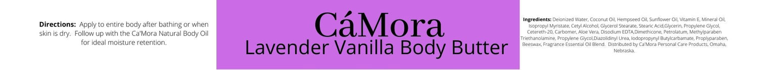 Lavender body butter product label ingredients and directions.