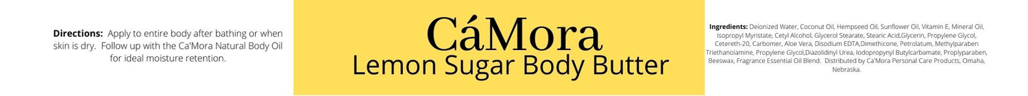 Lemon Sugar body butter label with ingredients and directions.
