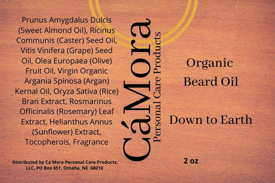 Down to Earth organic beard oil product label and ingredients list