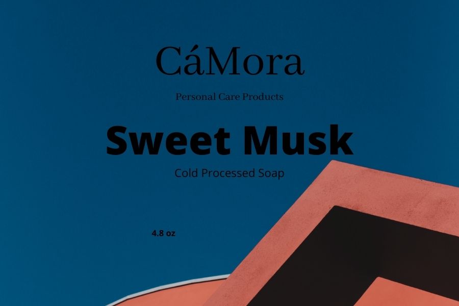 Ca'Mora Sweet musk shea butter soap label.