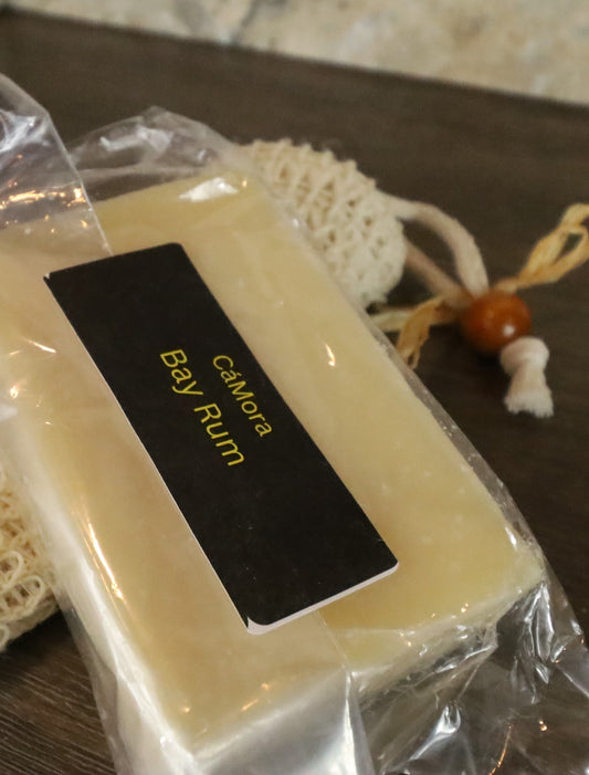 Ca'Mora Bay Rum shea butter soap with label.