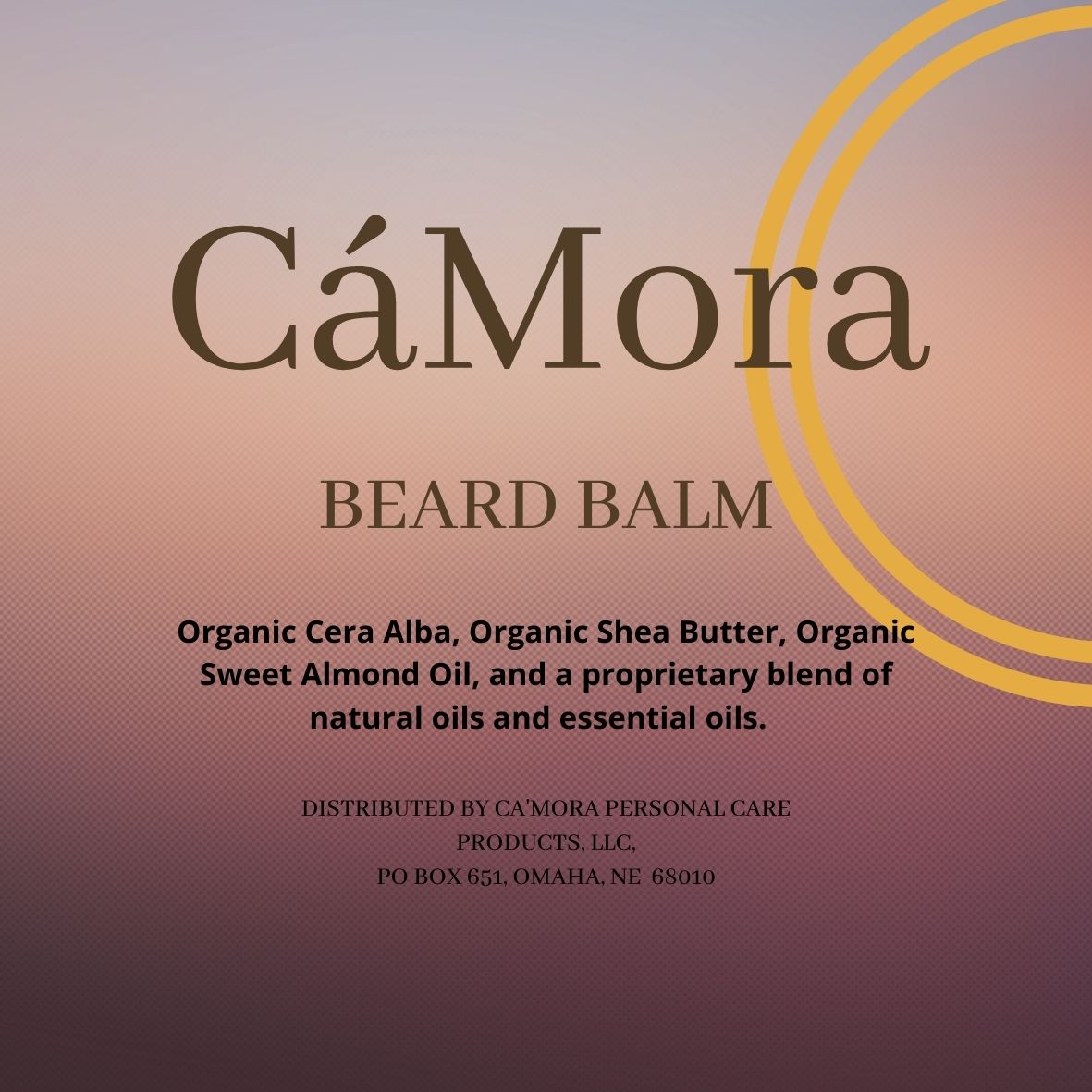 Ca'Mora organic beard balm product label with ingredients.