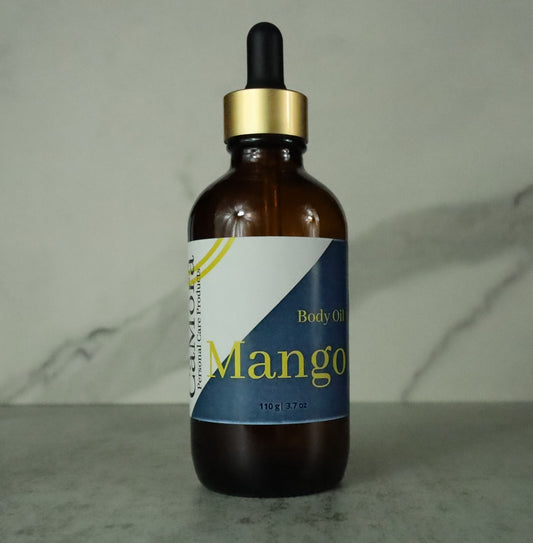 Ca'Mora organic mango body oil.  4 ounce bottle. infused with organic mango.