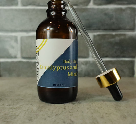 Eucalyptus and Mint organic body oil for soft skin, for moisturized skin.