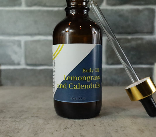 Lemongrass and Calendula organic body oil for soft skin, for moisturized skin.