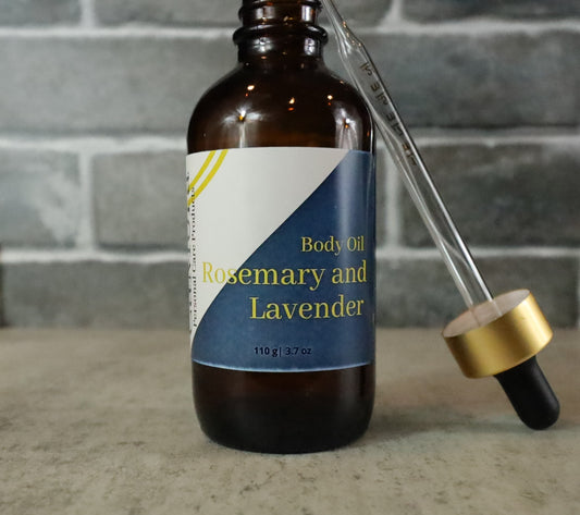 Rosemary and Lavender organic body oil for soft skin, for moisturized skin.