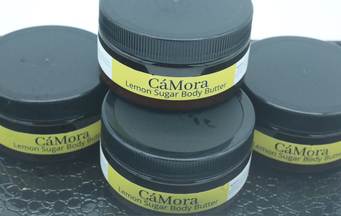 Lemon Sugar body butters, multiple container collage.